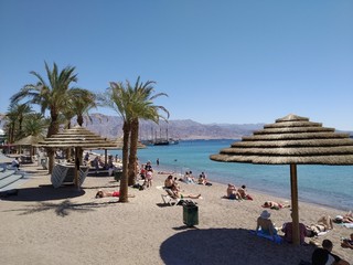 Red Sea in Eilat - famous tourist resort and recreational city in Israel