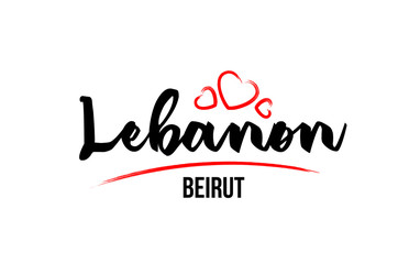 Lebanon country with red love heart and its capital Beirut creative typography logo design