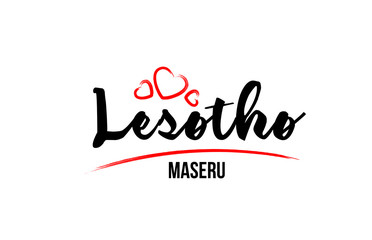 Lesotho country with red love heart and its capital Maseru creative typography logo design