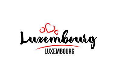 Luxembourg country with red love heart and its capital Luxembourg creative typography logo design