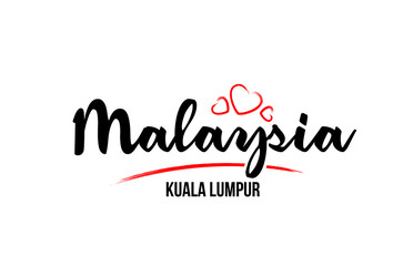 Malaysia country with red love heart and its capital Kuala Lumpur creative typography logo design