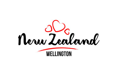 Naklejka na ściany i meble New Zealand country with red love heart and its capital XXXXXXX creative typography logo design