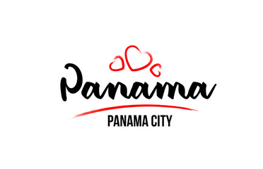 Panama country with red love heart and its capital Panama City creative typography logo design