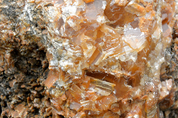 Closeup big honey-colored quartz druse