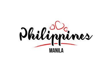 Philippines country with red love heart and its capital Manila creative typography logo design