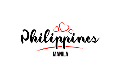 Fototapeta premium Philippines country with red love heart and its capital Manila creative typography logo design