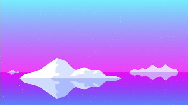 illustration of a northern background with falling snow and icebergs