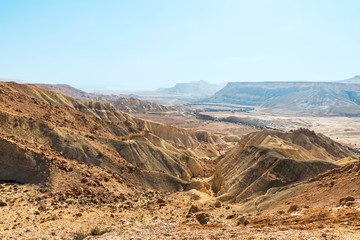 View of the canyon in the Negev desert from the kibbutz Sde Boker. Israel.  - obrazy, fototapety, plakaty