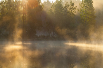 >Fog on a lake in the oslo region, Norway