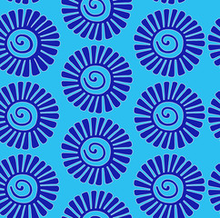 Seamless pattern with blue flowers on navy blue background. Vector illustration.