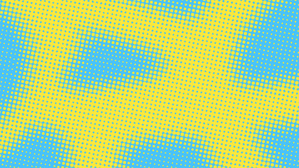 Blue and yellow retro comic pop art background with halftone dots design, vector illustration template