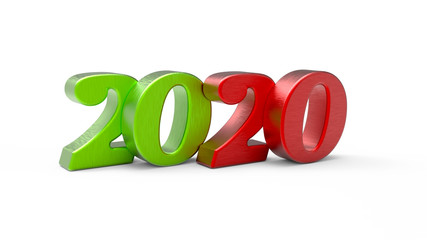2020 new year 3d green and red metallic text 3d render