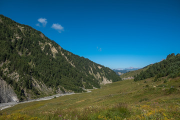 Adishi village in Caucasus Mountain - popular trek in Svaneti, Georgia. 