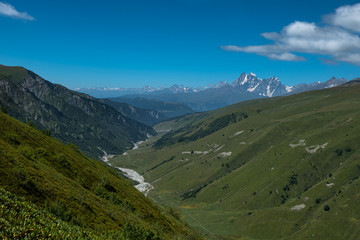 Fototapeta premium Adishi river in Caucasus Mountain - popular trek in Svaneti, Georgia. 