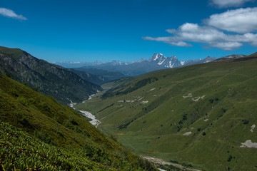 Fototapeta na wymiar Adishi river in Caucasus Mountain - popular trek in Svaneti, Georgia. 