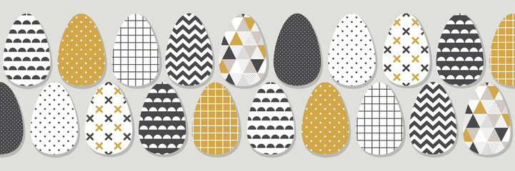 Cute Scandinavian Easter eggs horizontal banner with geometric tribal ornament