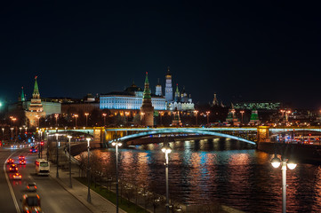 Fototapeta na wymiar Moscow Kremlin at night and street lighting