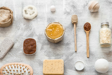 Flat lay photo . Spa-still life of skin care items.