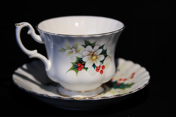 Christmas Tea Cup on Black Background