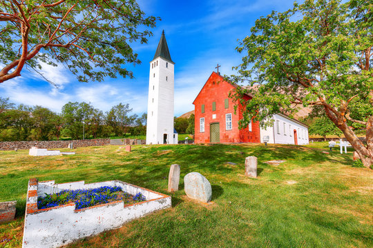 Fantastic view of Holar cathedral in Iceland.