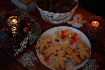 Christmas gifts, lights, candles and sweets