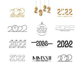 Set of 2022 happy new year logo lettering and signs date