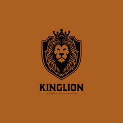 King Lion Logo - Lion with crown and shield vector