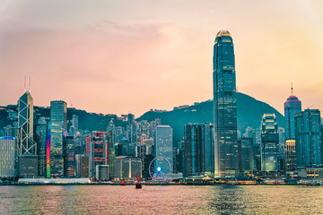 Fototapeta premium Skyline at Victoria Harbor, Hong Kong. View from Kowloon on HK Island.