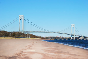 verrazano narrows bridge from the beach in Staten Island