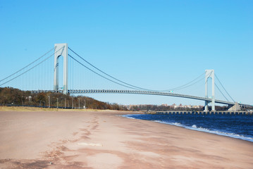 verrazano narrows bridge from the beach in Staten Island