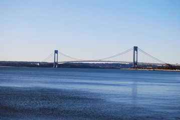 Fototapeta na wymiar verrazano narrows bridge connecting Brooklyn to Staten Island in New York