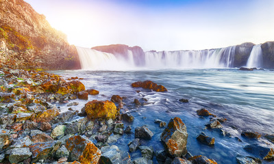 Fabulous scene of powerful Godafoss waterfall