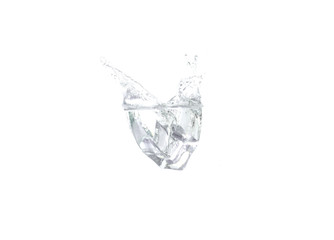 Water splash and drop on white background
