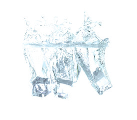 Water splash and drop on white background