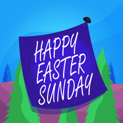 Word writing text Happy Easter Sunday. Business photo showcasing Greeting someone about holidays Spring is coming Curved reminder paper memo nailed colorful surface stuck blank pin frame
