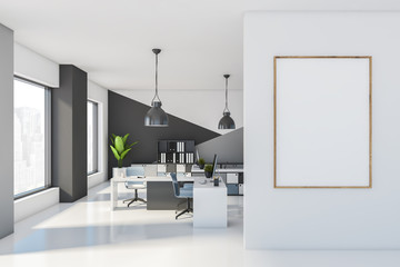 Gray and white open space office interior, poster