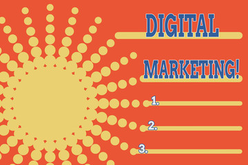 Handwriting text Digital Marketing. Conceptual photo market products or services using technologies on Internet Dotted tunnel simulating sun shining. Abstract futuristic. Comic Background