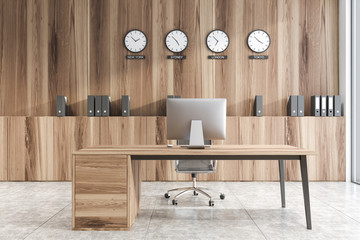 Wooden CEO office with clocks