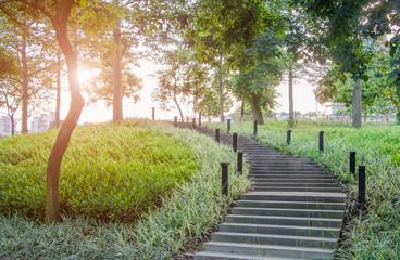 Stairs towards the footpath in the Fushan Park, Jiangmen, Guangdong, China.