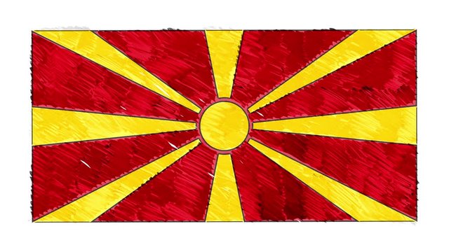 Stop motion animation of marker drawn Macedonia flag on a whiteboard. Perfectly loop-able. High quality 4k footage. Hand drawn cartoon animation style.