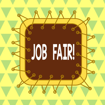 Word writing text Job Fair. Business photo showcasing event in which employers recruiters give information to employees Asymmetrical uneven shaped format pattern object outline multicolour design