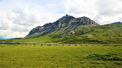 Pipeline seen against the hills in the Artic