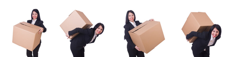 Woman with box on white