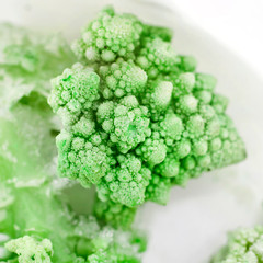 Frozen piece of romanesco broccoli cabbage (or Roman Cauliflower) on a white background