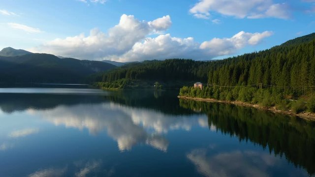 evening lake aerial panorama