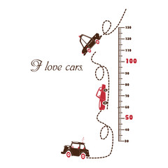 Kids height ruler with a cars for wall decals, wall stickers - Vector