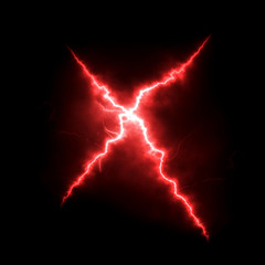 red lightning cross over black background