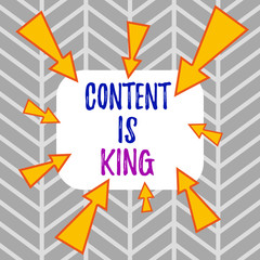Word writing text Content Is King. Business photo showcasing Content is the heart of todays marketing strategies Asymmetrical uneven shaped format pattern object outline multicolour design