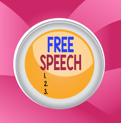 Handwriting text Free Speech. Conceptual photo the right of showing to express their opinions publicly Circle button colored sphere switch center background middle round shaped