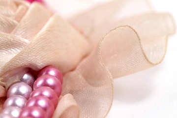 Flower brooch that made from fabric ribbon and  pearl like beads